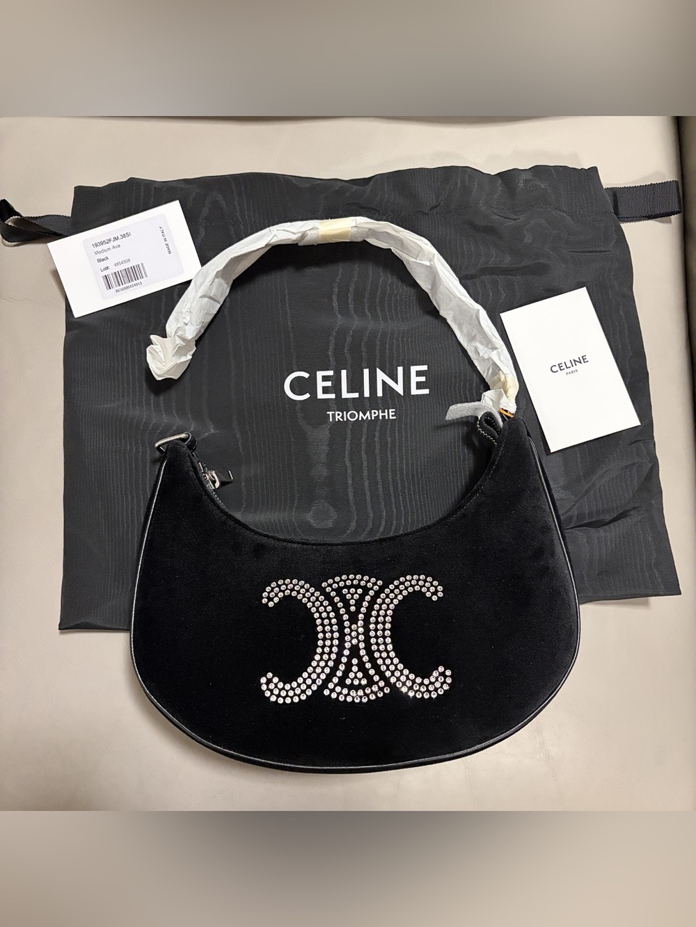 Celine Ava Triomphe Strass Velvet Shoulder Bag - Picture 1 of 11